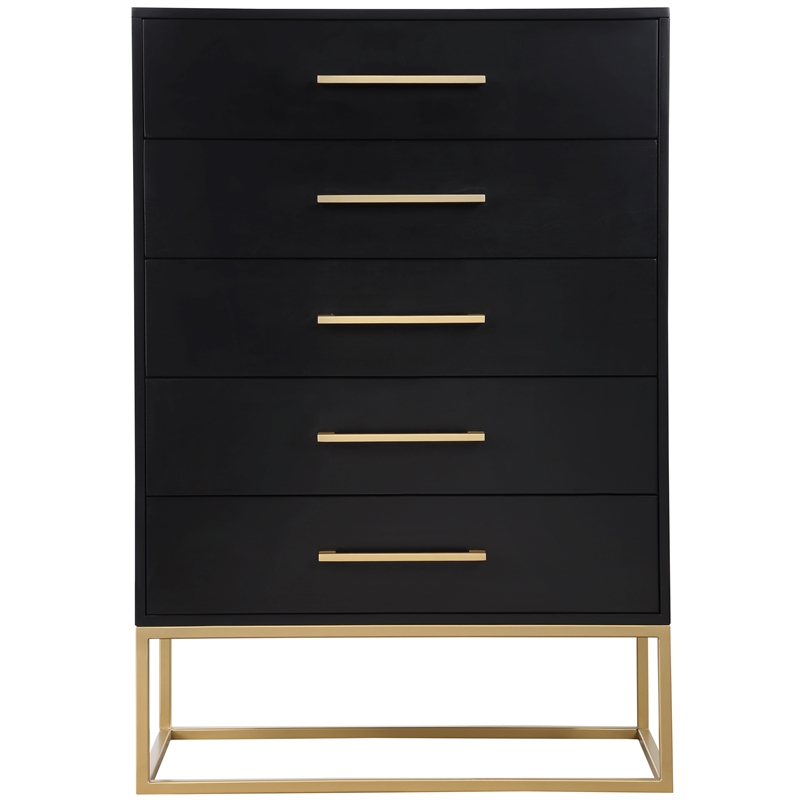 Meridian Furniture Maxine Black Chest with Gold Metal Legs and Handle