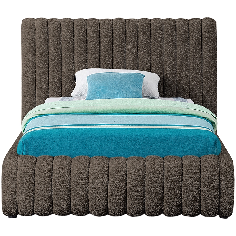 Meridian Furniture Nash Brown Boucle Fabric Twin Bed