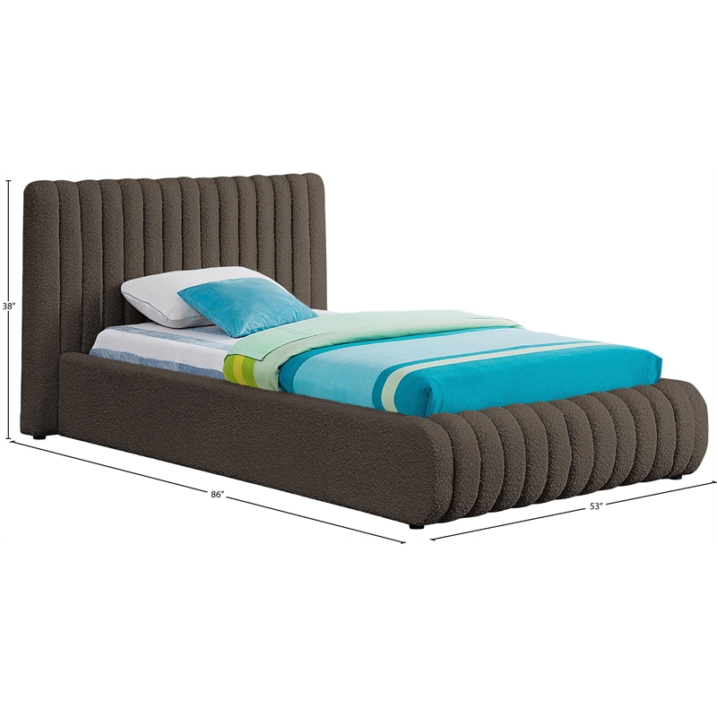 Meridian Furniture Nash Brown Boucle Fabric Twin Bed
