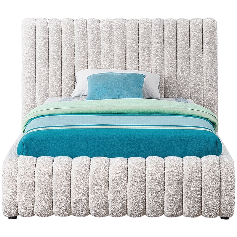Meridian Furniture Nash Cream Boucle Fabric Twin Bed