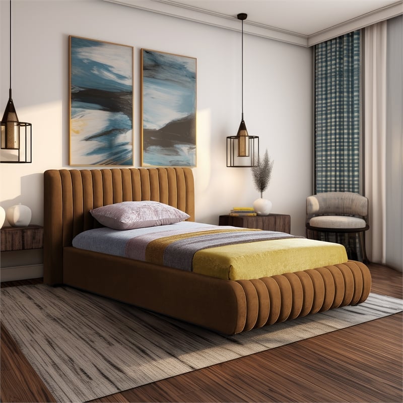 Meridian Furniture Nico Saddle Velvet Twin Bed