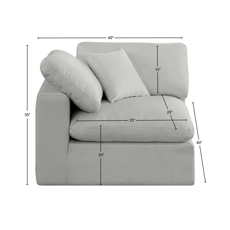 Meridian Furniture Comfy Grey Linen Textured Fabric Corner Chair