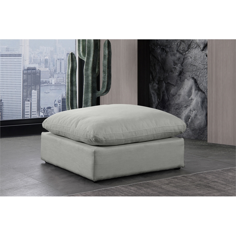 Meridian Furniture Comfy Grey Linen Textured Fabric Ottoman