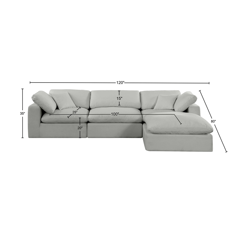 Meridian Furniture Comfy Grey Linen Textured Fabric 4-Pc. Modular Sectional
