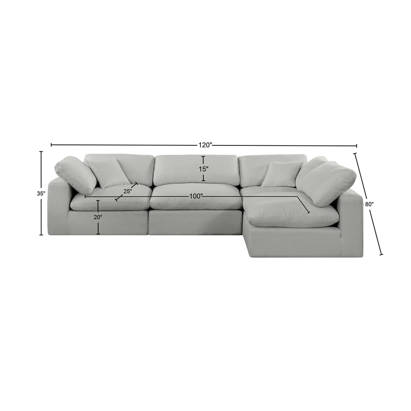 Meridian Furniture Comfy Grey Linen Textured Fabric 4-Pc. Modular Sectional