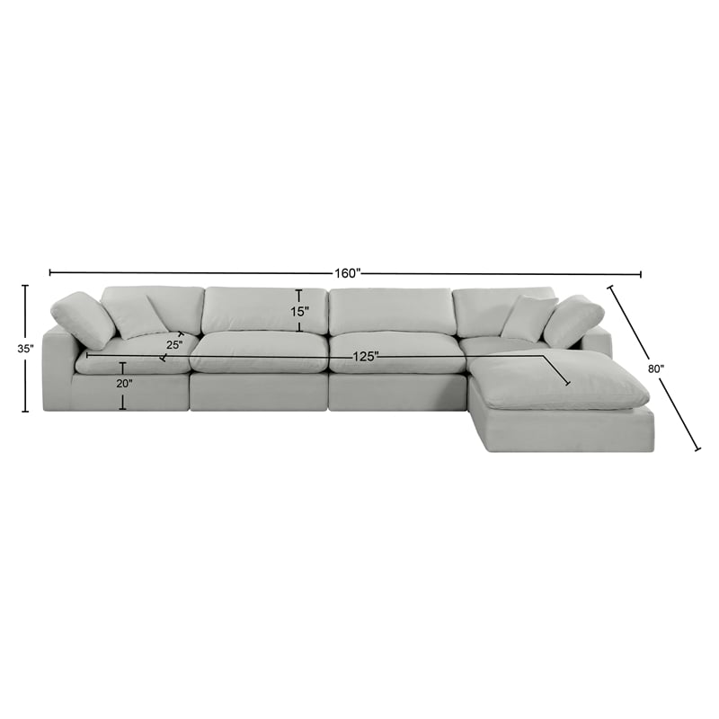 Meridian Furniture Comfy Grey Linen Textured Fabric 5-Pc. Modular Sectional