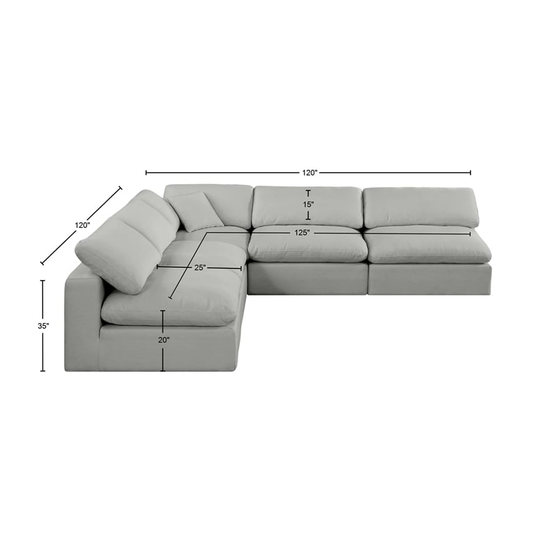 Meridian Furniture Comfy Grey Linen Textured Fabric 5-Pc. Modular Sectional