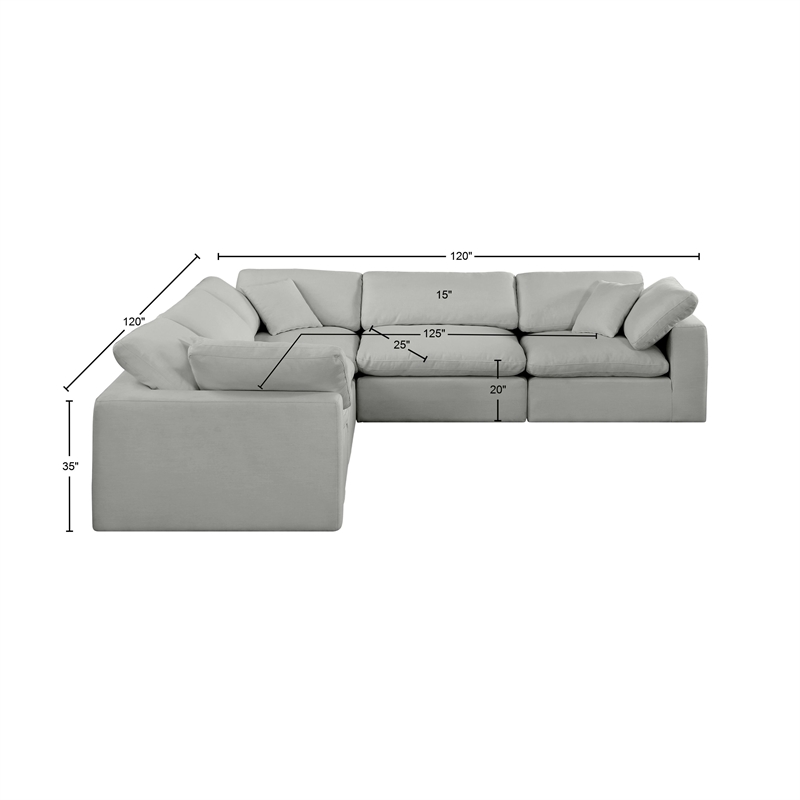 Meridian Furniture Comfy Grey Linen Textured Fabric 5-Pc. Modular Sectional