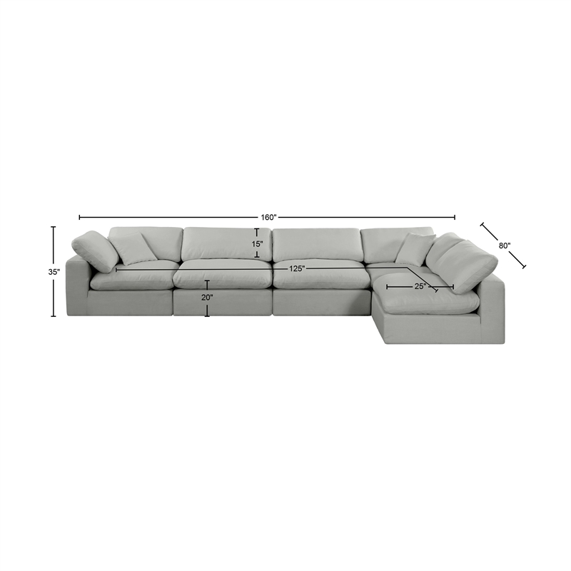 Meridian Furniture Comfy Grey Linen Textured Fabric 5-Pc. Modular Sectional