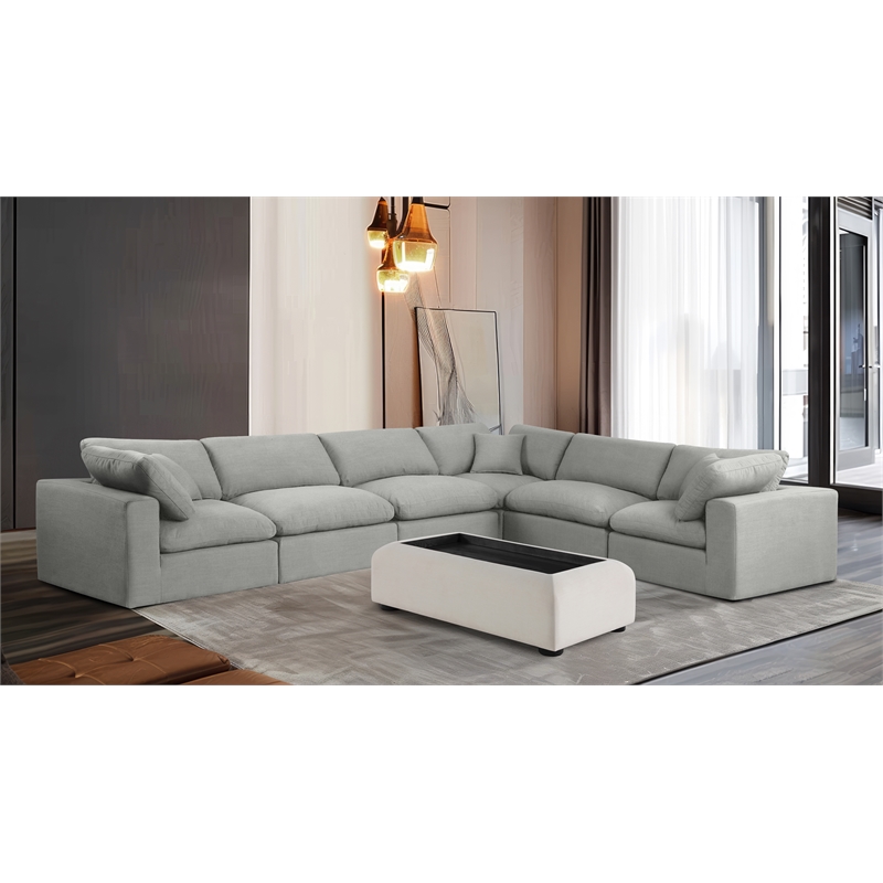 Meridian Furniture Comfy Grey Linen Textured Fabric 6-Pc. Modular Sectional
