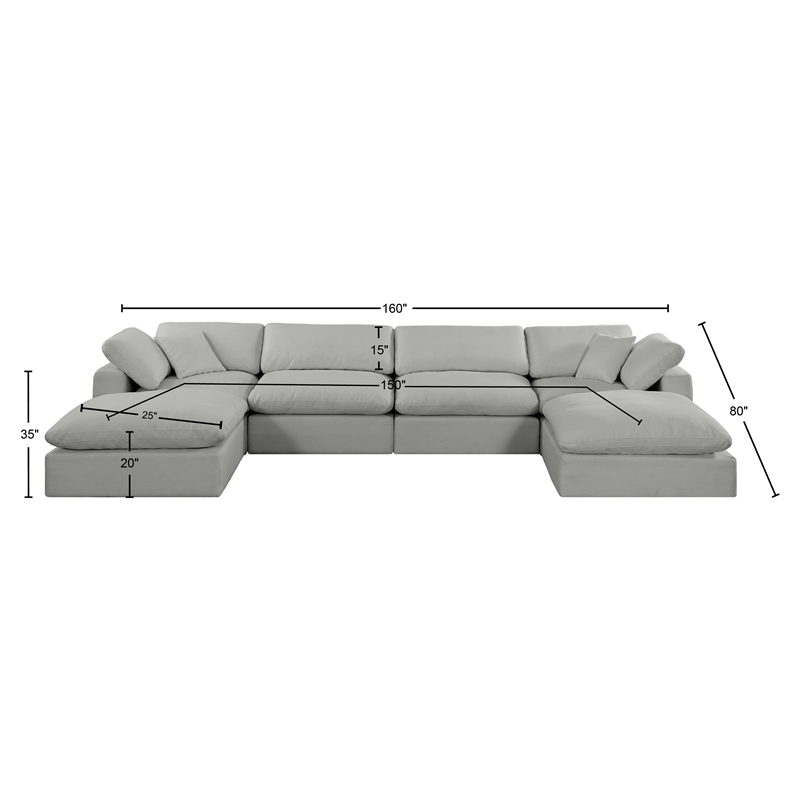 Meridian Furniture Comfy Grey Linen Textured Fabric 6-Pc. Modular Sectional