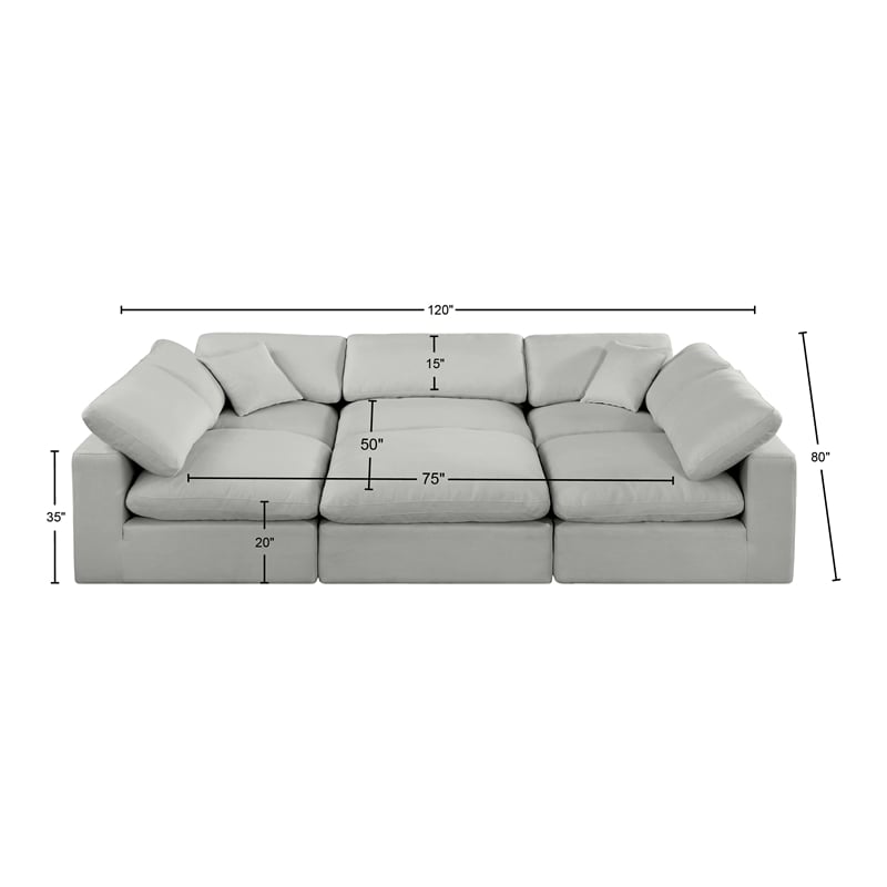 Meridian Furniture Comfy Grey Linen Textured Fabric 6-Pc. Modular Sectional