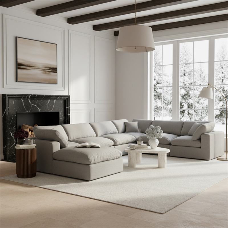 Meridian Furniture Comfy Grey Linen Textured Fabric 7-Pc. Modular Sectional