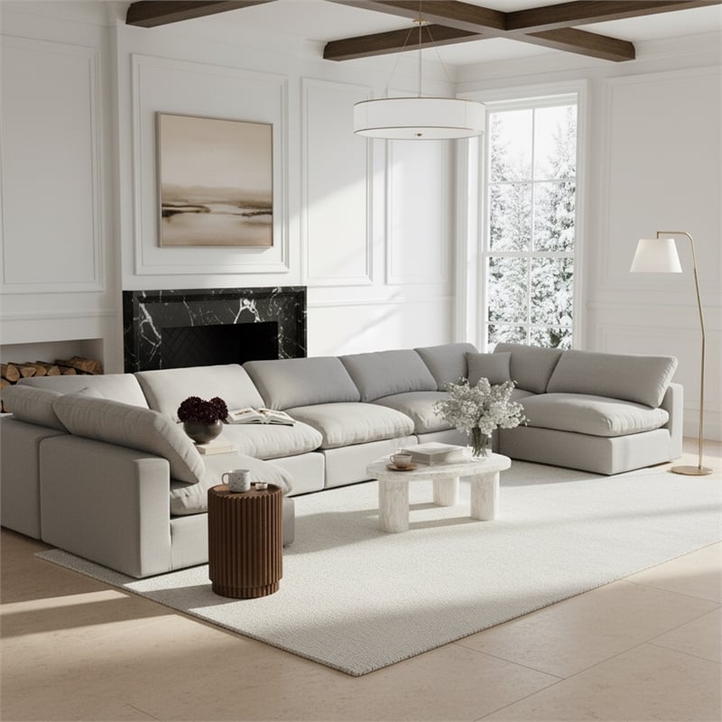 Meridian Furniture Comfy Grey Linen Textured Fabric 7-Pc. Modular Sectional