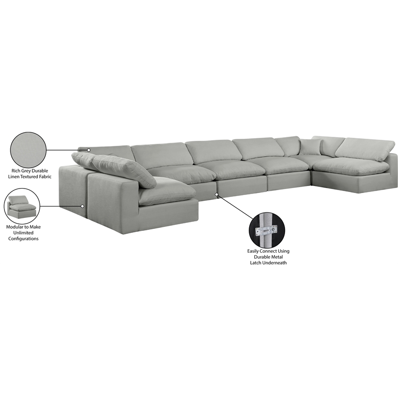 Meridian Furniture Comfy Grey Linen Textured Fabric 7-Pc. Modular Sectional