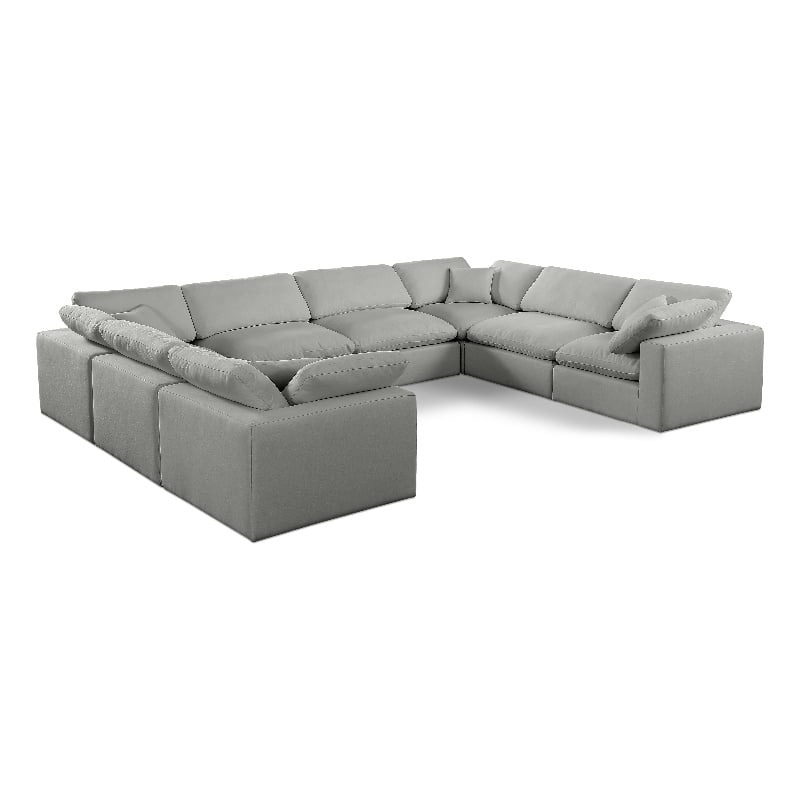 Meridian Furniture Comfy Grey Linen Textured Fabric 8-Pc. Modular Sectional