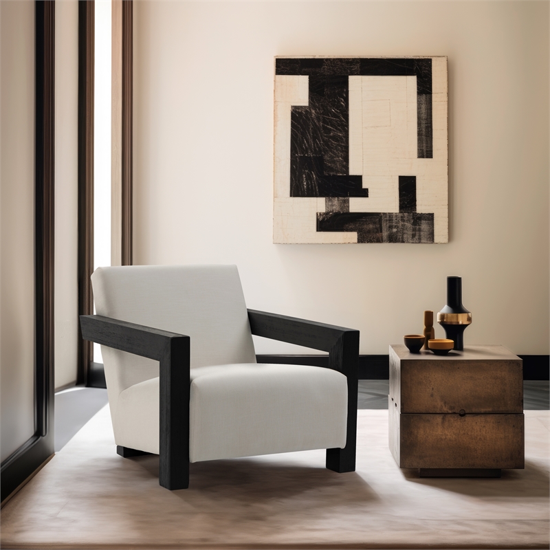 Meridian Furniture Ward Cream Linen Textured Fabric Accent Chair