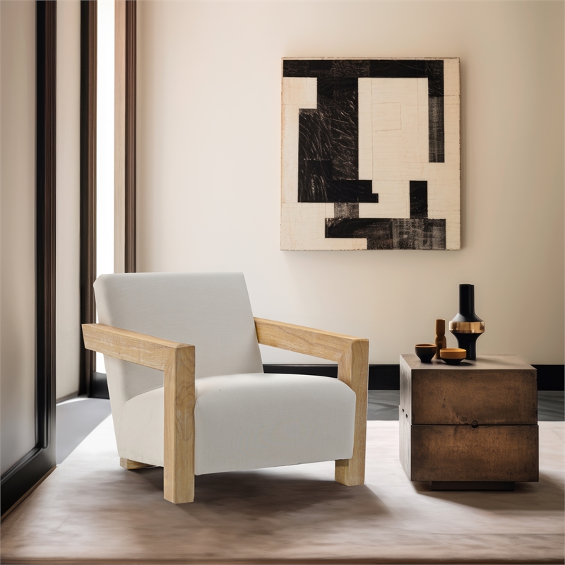 Meridian Furniture Ward Cream Linen Textured Fabric Accent Chair