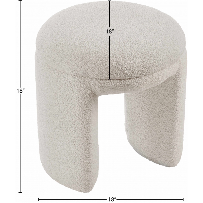 Meridian Furniture Bowen Beige Faux Shearling Teddy Fabric Ottoman/Stool