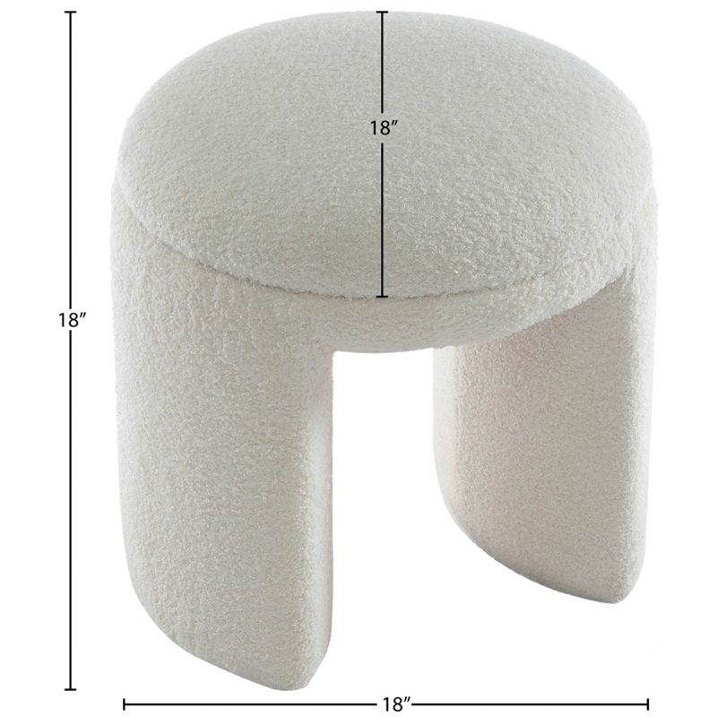 Meridian Furniture Bowen Cream Faux Shearling Teddy Fabric Ottoman/Stool