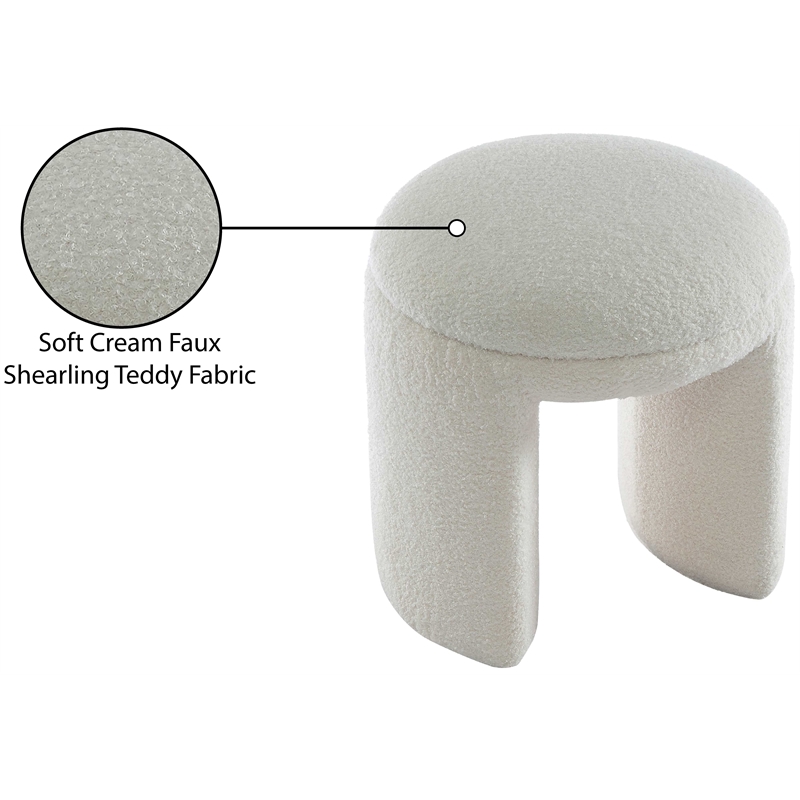 Meridian Furniture Bowen Cream Faux Shearling Teddy Fabric Ottoman/Stool