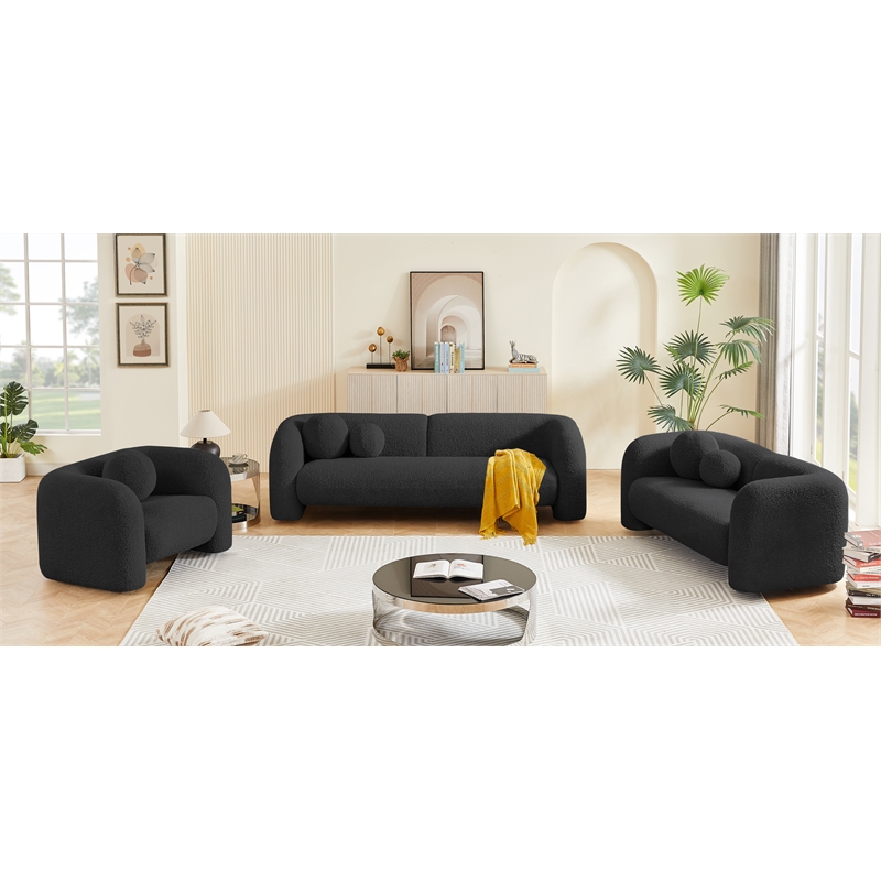 Meridian Furniture Emory Black Boucle Fabric Loveseat