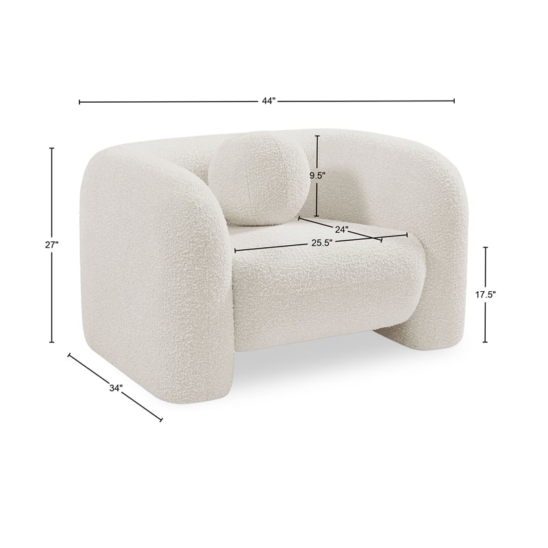 meridian furniture emory cream boucle fabric chair