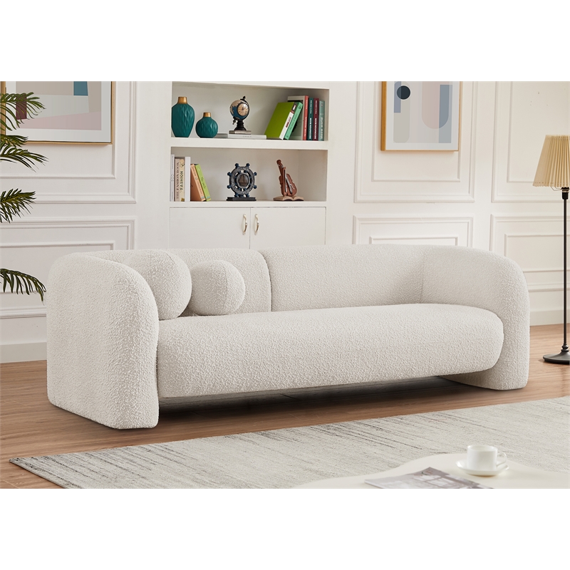 meridian furniture emory cream boucle fabric sofa