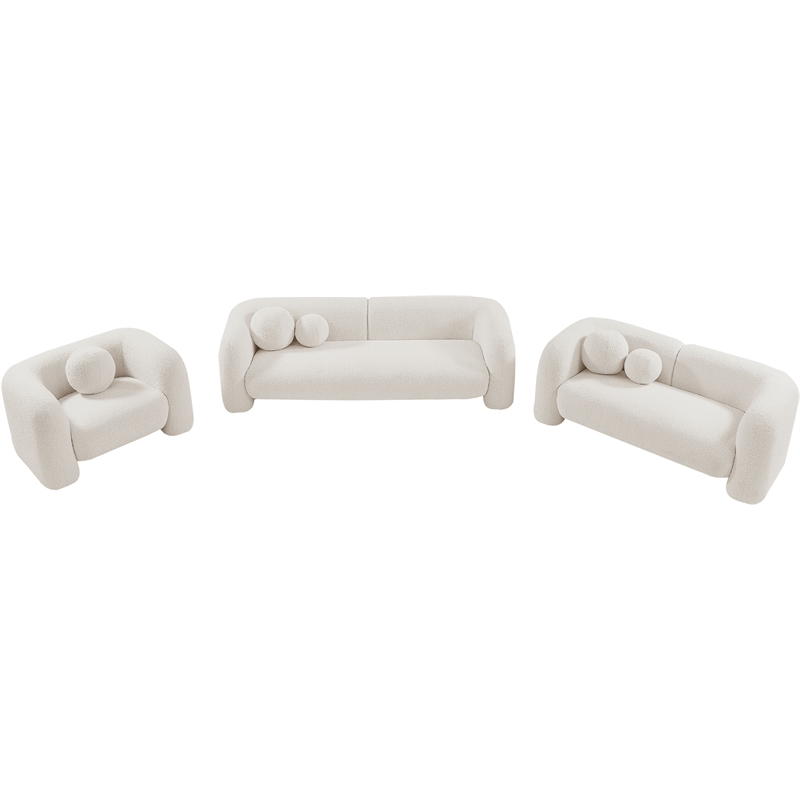 meridian furniture emory cream boucle fabric sofa