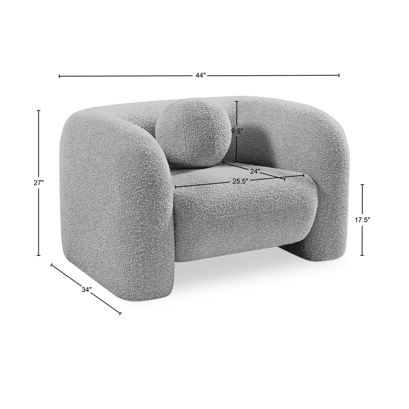 meridian furniture emory grey boucle fabric chair