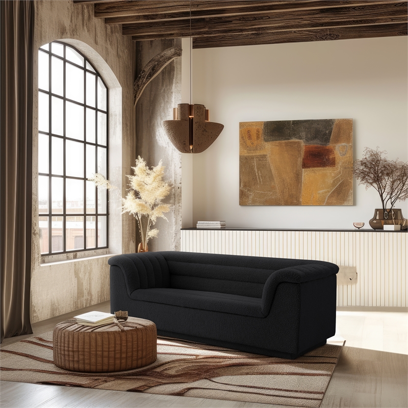 Meridian Furniture Cascade Black Boucle Fabric Loveseat