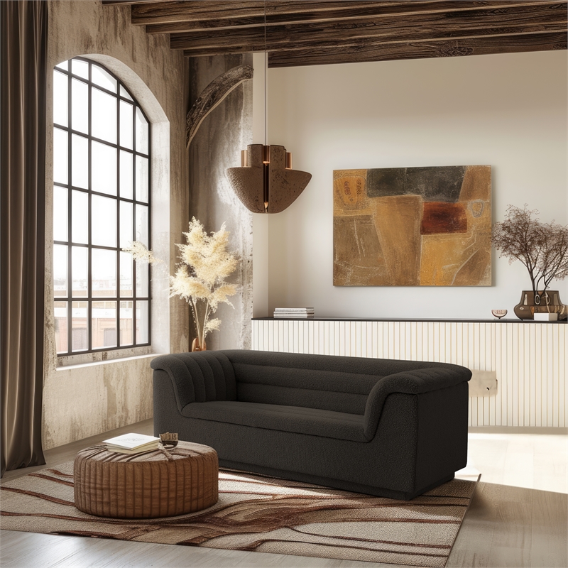 Meridian Furniture Cascade Brown Boucle Fabric Loveseat
