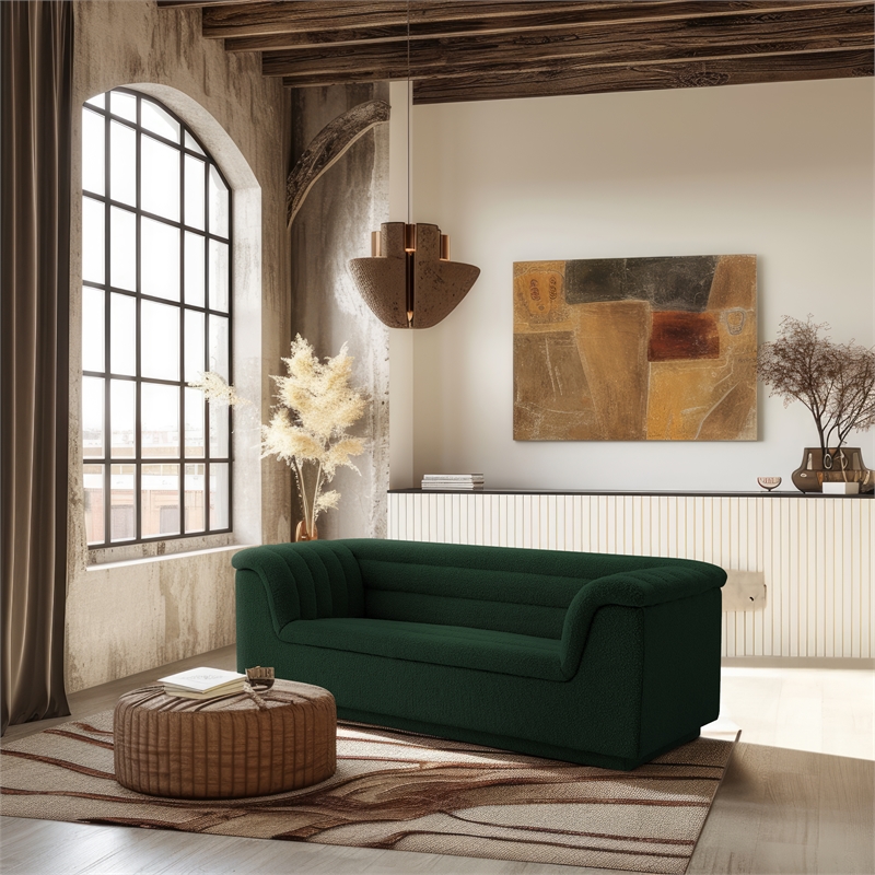 Meridian Furniture Cascade Green Boucle Fabric Loveseat