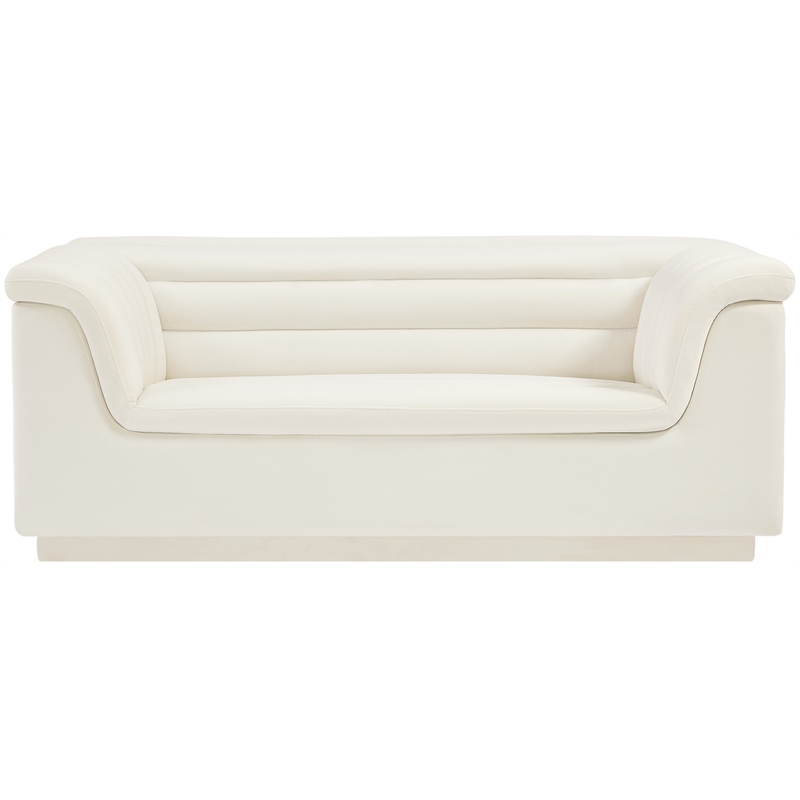 Meridian Furniture Cascade Cream Velvet Fabric Loveseat