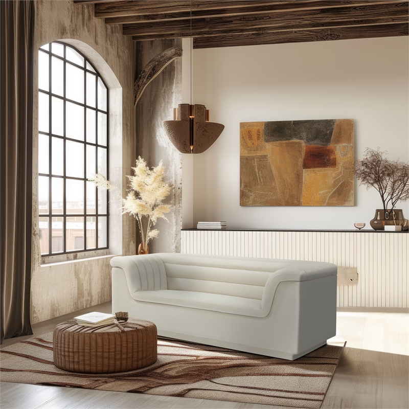 Meridian Furniture Cascade Cream Velvet Fabric Loveseat