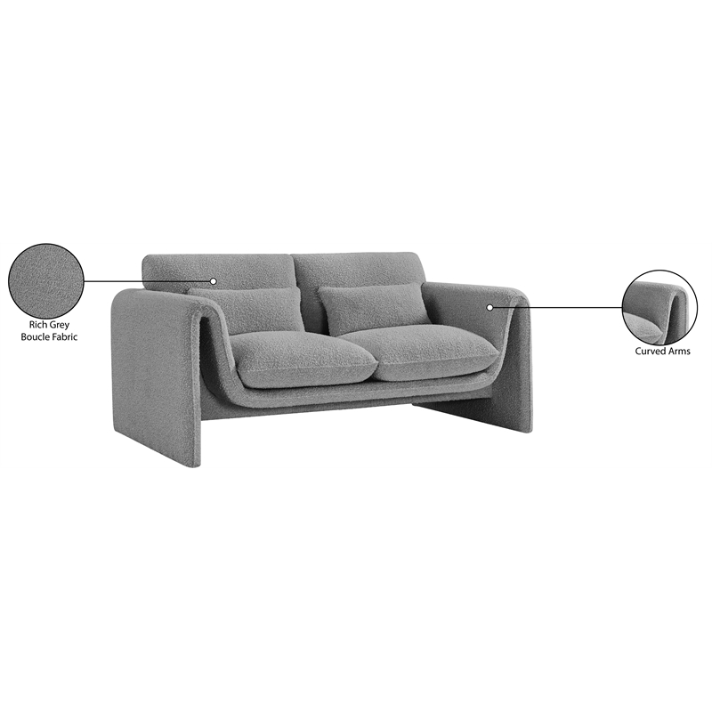 Meridian Furniture Stylus Grey Boucle Fabric Loveseat