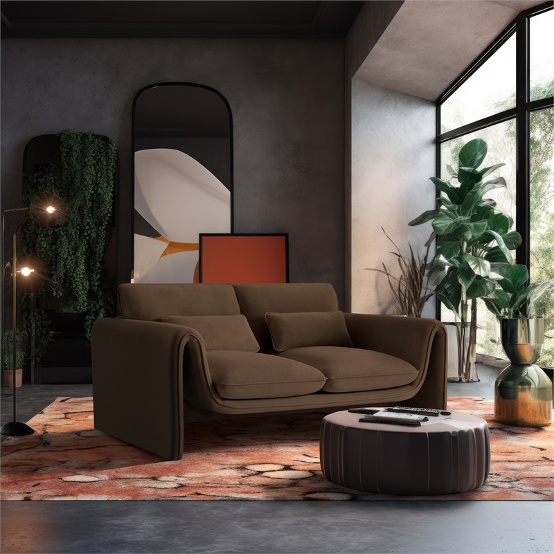 Meridian Furniture Sloan Brown Velvet Fabric Loveseat
