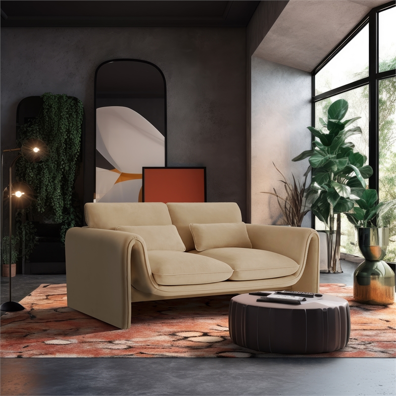Meridian Furniture Sloan Camel Velvet Fabric Loveseat