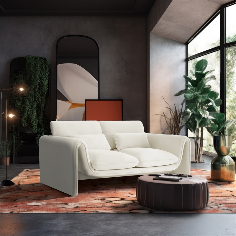 Meridian Furniture Sloan Cream Velvet Fabric Loveseat