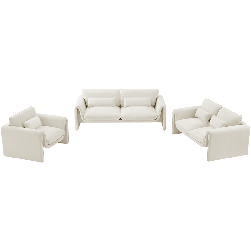 Meridian Furniture Sloan Cream Velvet Fabric Sofa