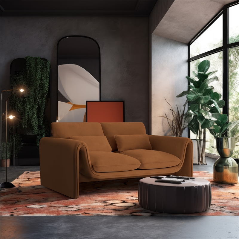 Meridian Furniture Sloan Saddle Velvet Fabric Loveseat