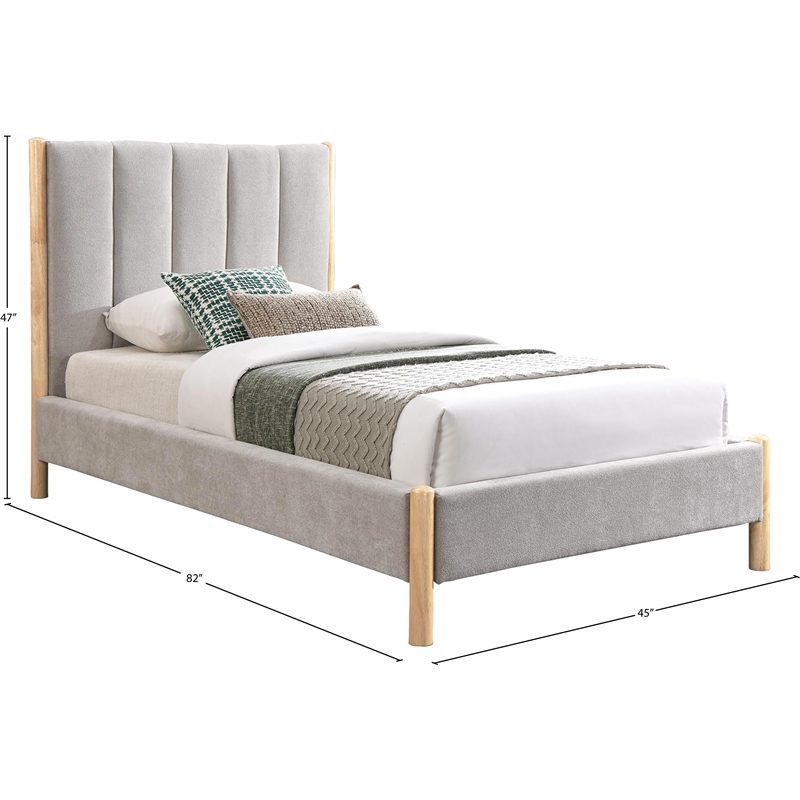 Meridian Furniture Kona Grey Fabric Twin Bed