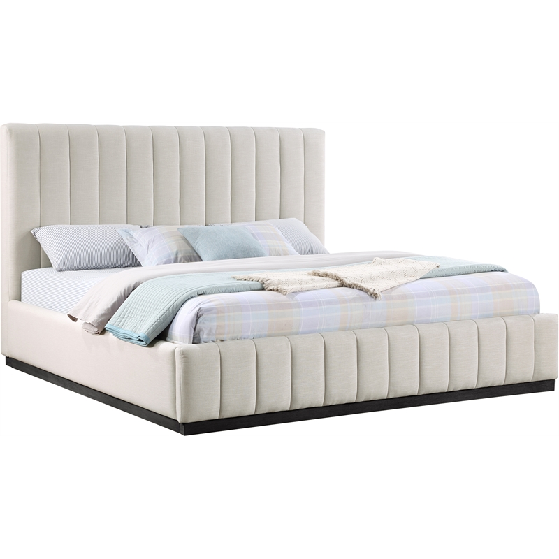 Meridian Furniture Lucia Beige Linen Textured Fabric King Bed