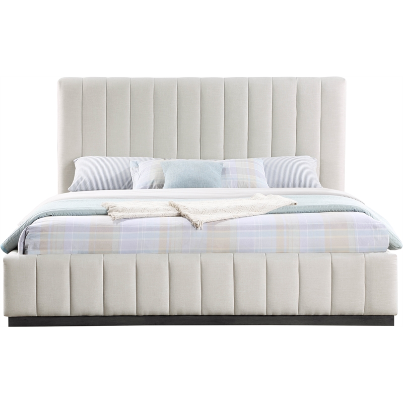 Meridian Furniture Lucia Beige Linen Textured Fabric King Bed