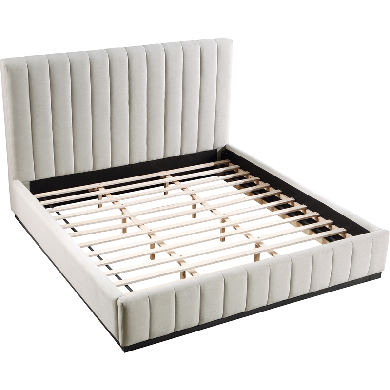 Meridian Furniture Lucia Beige Linen Textured Fabric King Bed