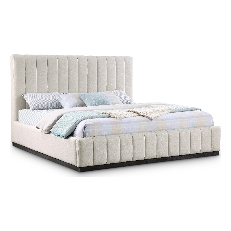 Meridian Furniture Lucia Beige Linen Textured Fabric King Bed