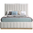 Meridian Furniture Lucia Cream Linen Textured Fabric Queen Bed