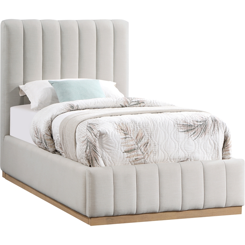 Meridian Furniture Lucia Cream Linen Textured Fabric Twin Bed