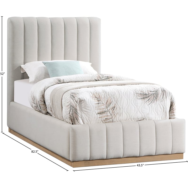 Meridian Furniture Lucia Cream Linen Textured Fabric Twin Bed