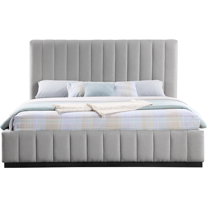 Meridian Furniture Lucia Grey Linen Textured Fabric King Bed
